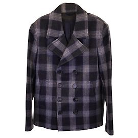 Neil Barrett Check Pattern Peacoat in Gray Virgin Wool  Grey