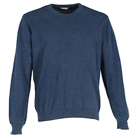 Loro Piana-Loro Piana Crewneck Sweater in Blue Cotton-Navy blue