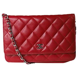 Chanel-Cuir d’agneau rouge 2014 wallet on chain-Rouge