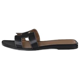 Hermès-Black leather Oran sandals - size EU 37-Black