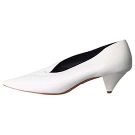 Céline-Sapatos de salto gatinho de couro branco com bico fino - tamanho UE 38-Branco
