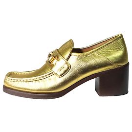 Gucci Mocassins métallisés à talons dorés - taille EU 38.5 Doré
