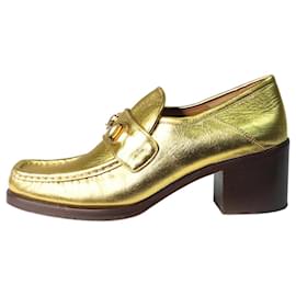 Gucci-Mocassins metálicos com salto dourado - tamanho UE 38.5-Dourado