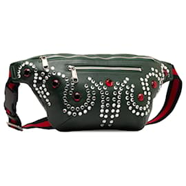 Gucci-Gucci Green Crystal Embellished Web Belt Bag-Green,Dark green