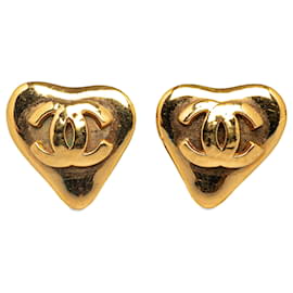 Chanel-Boucles d'oreilles à clip coeur CC dorées Chanel-Doré