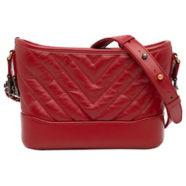 Chanel-Chanel Bolsa pequena vermelha em pele de cordeiro Gabrielle Crossbody-Vermelho