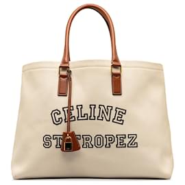 Céline-Celine White St. Tropez Horizontal Cabas Tote-White