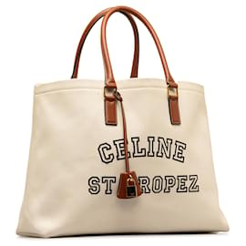 Céline-Celine White St. Tropez Horizontal Cabas Tote-White