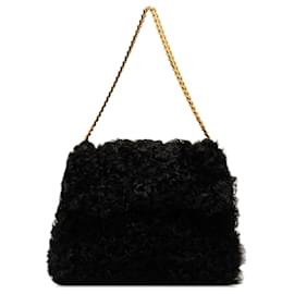 Céline-Celine Black Gourmette Fur Chain Shoulder Bag-Black