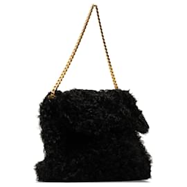 Céline-Celine Black Gourmette Fur Chain Shoulder Bag-Black