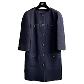 Chanel-Boutons CC Paris / Manteau en tweed d'Édimbourg à 9K$-Bleu Marine