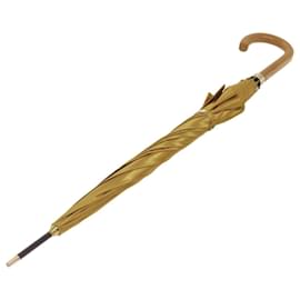 Saint Laurent-SAINT LAURENT Umbrella Nylon Wood Gold Auth 66646-Golden