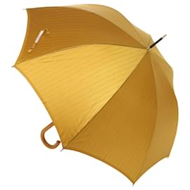 Saint Laurent-SAINT LAURENT Umbrella Nylon Wood Gold Auth 66646-Golden