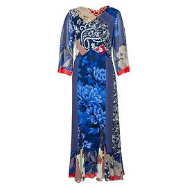 Robe longue en soie imprimée multiprint bleue Etro Multicolore
