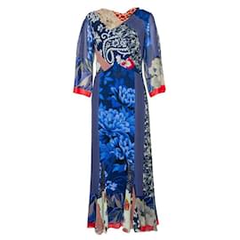 Etro-Robe longue en soie imprimée multiprint bleue Etro-Multicolore
