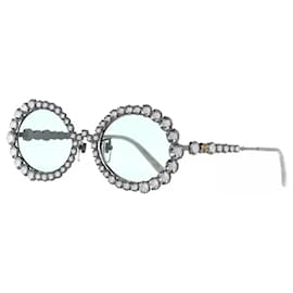 Gucci-Gucci - Oval Sunglasses with Swarovski Crystals-Silvery