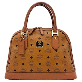 MCM-MCM Heritage Collection handbag cognac bag tote bag logo print bag-Cognac