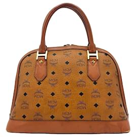 MCM-MCM Heritage Collection handbag cognac bag tote bag logo print bag-Cognac