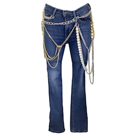 Autre Marque-Junya Watanabe x Levis Blue / silver / Gold Chain and Pearl Embellished 724 High Rise Straight Leg Jeans-Blue