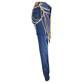 Autre Marque-Junya Watanabe x Levis Azul / plata / Cadena de oro y adornos de perlas. 724 Jeans rectos de talle alto-Azul