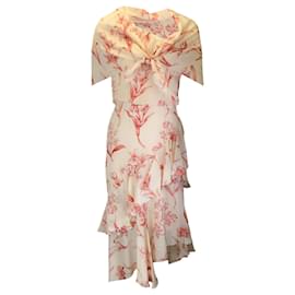 Autre Marque-Johanna Ortiz Ivory / Red Floral Printed One Shoulder Silk Midi Dress-Multiple colors