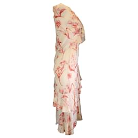 Autre Marque-Johanna Ortiz Ivory / Red Floral Printed One Shoulder Silk Midi Dress-Multiple colors