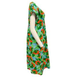 Autre Marque-Vestido de algodón verde con múltiples flores de Muveil-Verde