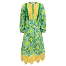 Vestido Midi Acolchoado Multi Patchwork Verde Muveil Verde