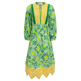 Autre Marque-Vestido Midi Acolchoado Multi Patchwork Verde Muveil-Verde