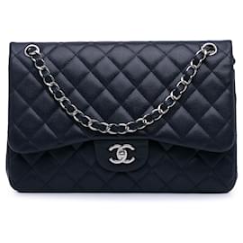 Chanel-Blue Chanel Jumbo Classic Caviar Double Flap Shoulder Bag-Blue