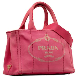 Prada-Pink Prada Small Canapa Logo Satchel-Pink