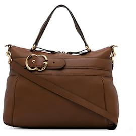 Gucci-Brown Gucci Medium Leather Ride Top Handle Bag Satchel-Brown