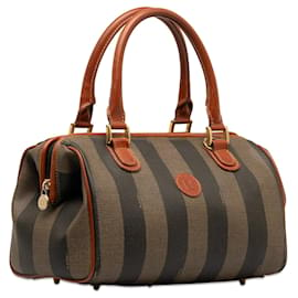 Fendi-Brown Fendi Pequin Handbag-Brown