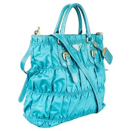 Prada-Prada - Gaufre Shopper-Tasche aus blauem Nylon-Braun