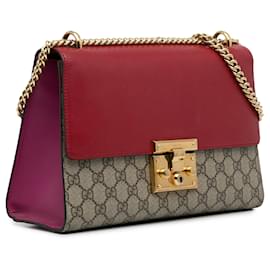 Gucci-Bolsa de ombro com cadeado Gucci médio GG Supreme vermelha vermelha-Vermelho