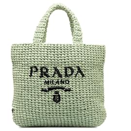 Prada-Kleine grüne Prada-Tragetasche mit Logo aus Bast-Grün