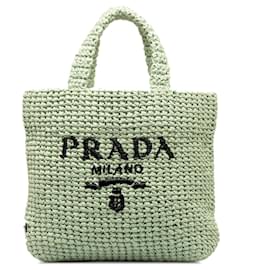 Prada-Bolso tote verde con logo de rafia pequeño de Prada-Verde