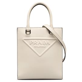 Prada-Weiße Prada-Umhängetasche aus Drillich im Miniformat mit Logo-Weiß