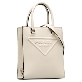 Prada-Bolso satchel blanco con mini logo de Prada-Blanco