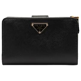 Prada-Black Prada Saffiano Leather Compact Wallet-Black