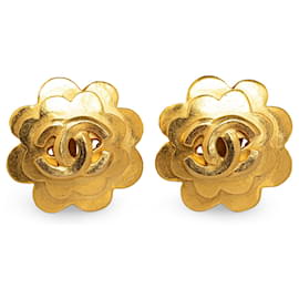 Chanel-Clipe de flor Chanel CC dourado em brincos-Dourado