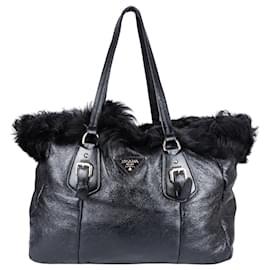 Prada-Prada – Shopper-Tasche aus schwarzem Sherling-Fell-Schwarz