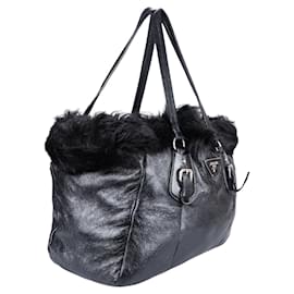 Prada-Prada Black Fur Sherling Shopper Bag-Black