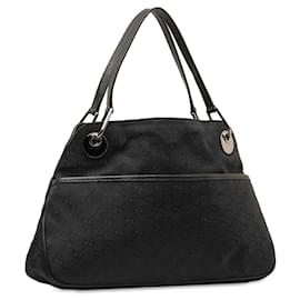 Gucci-Schwarze, mittelgroße Gucci-Schultertasche aus GG-Canvas „Eclipse“-Schwarz