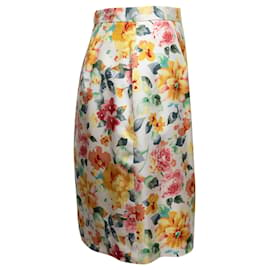 Christian Dior-White & Multicolor Christian Dior Floral Print Skirt Size US 8-White