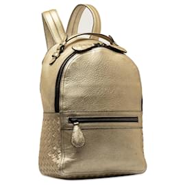Bottega Veneta-Gold Bottega Veneta Intrecciato Backpack-Golden
