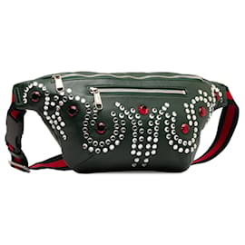 Gucci-Green Gucci Crystal Embellished Web Belt Bag-Green