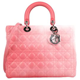 Dior-CHRISTIAN DIOR Light Coral Cannage Quilted Lambskin Leather Large Lady Dior Bag-Pink