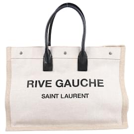 Saint Laurent-Saint Laurent Rive Gauche große Tragetasche aus bedrucktem Canvas und Leder-Beige
