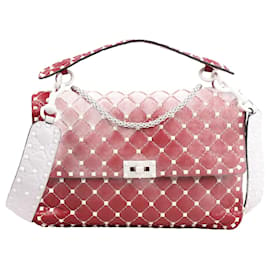 Valentino Garavani-Valentino Red/White Quilted Leather Rockstud Spike Chain Shoulder Bag-Red